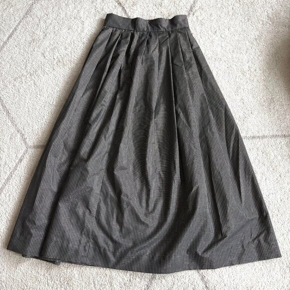 Vintage Talbots Black/Gray/Gold Micro Plaid A-Line Silk Blend Skirt sz 4 - Picture 1 of 8
